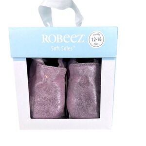 Robeez Soft Soles Baby Shoes 12-18 Mo Lavender Leather NWT Pretty Pearl Shimmer